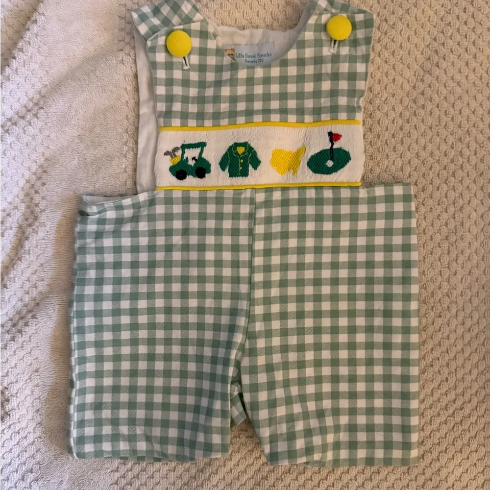 Kids Golf-Themed Masters Romper Smocked Green